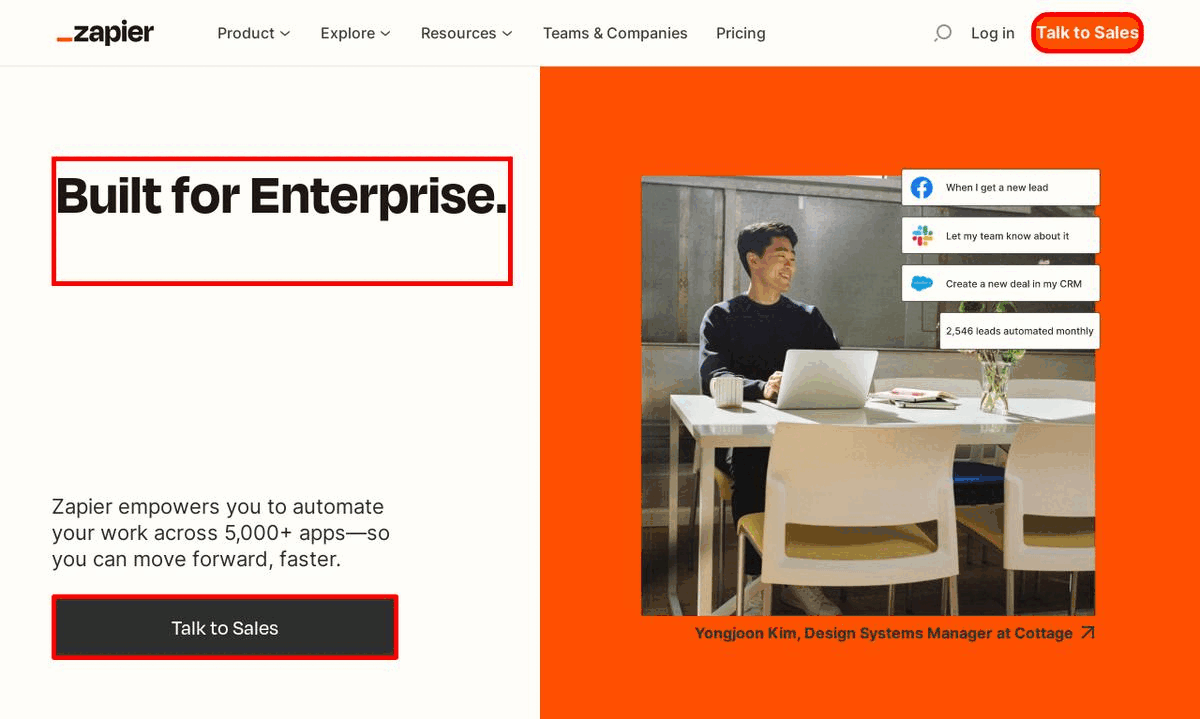 Animated Screenshot | Zapier Homepage for Enterprise for Startups