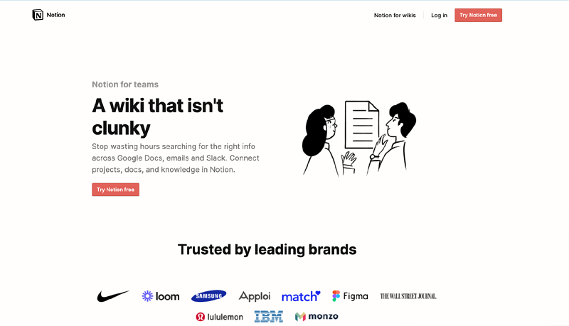 Notion landing page example